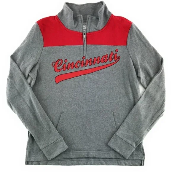 PINK Victoria's Secret Cincinnati Reds Quarter-Zip Pullover | Grey & Red | Med - Picture 4 of 8